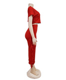 A Two-Piece Set of Solid-Color Fringed Round-Neck Short-Sleeve Long Dress