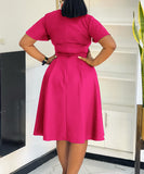 Plus Size Solid Color Lace Up Short Sleeve Dress for Women