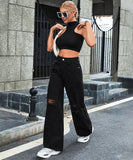 Distressed High Waist Wide Leg Jeans For Women Chic Casual