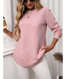 Loose Waffle Blouse Relaxed Fit Long-Sleeved Top Essentials