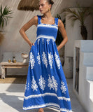 Vacation-Style Halter Top Beach Dress with High Waist Skirt