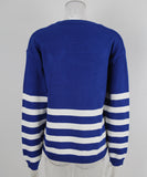 Relaxed Patchwork Striped Sweater With Round Neck Casual