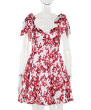 Sexy Printed Lace A Line Skirt Blue Red Polyester Fashion