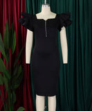 Beaded Lotus Leaf Sleeve Women's Dress for Effortless Style