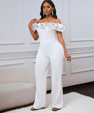 Sexy Tight Solid Color Off-The-Shoulder Ruffled Romper