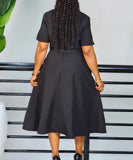 V Neck Short Sleeve Cinched Waist A Line Dress