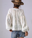 Loose Floral Embroidered Long Sleeve Shirt Viscose Blend