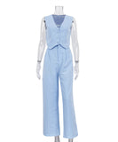 Chic Women's Sleeveless Vest and Long Pants Two-Piece Set