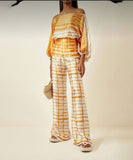 Classic Allover Plaid Batwing Sleeve Two Piece Set Outfit