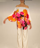 Classic Allover Plaid Batwing Sleeve Two Piece Set Outfit