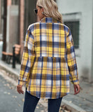 Collared Long Sleeve Pocket Casual Check Shirt Polyester