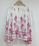 Loose Floral Embroidered Long Sleeve Shirt Viscose Blend