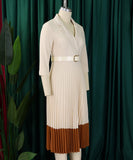 Elegant Women's Suit-Style Pleated Dress with Belt and Collar