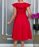 V Neck Ruffled Floral Evening Dress for Elegant Banquets