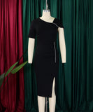 High-Waisted Button-Down Pencil Skirt with Elegant Beaded Detail