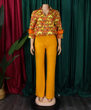 Stylish Printed Long-Sleeved Shirt Wide-Leg Pants Fashion Suit