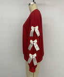 Round-Neck Bow Tie Christmas Hoodie For Women Cozy Fit Relaxed