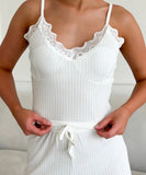 CozyNest Knitted Patchwork Lace Halter Pajamas – Elegant Micro-Transparency Design