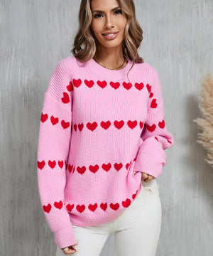 Classic Women Heart Pattern Knit Sweater Trendy Pullover