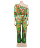 Elegant Diagonal Shoulder Ethnic Style Printed Jumpsuit Joy