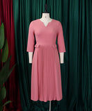 Solid Color Pleated Large Size Dress in Pink Deep Blue and Rose