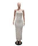 Sequined Beaded Strappy Evening Dress with Elegant Side Slit