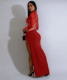 Sequined High-Neck Evening Dress Long-Sleeve High-Slit