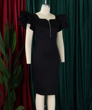 Beaded Lotus Leaf Sleeve Women's Dress for Effortless Style