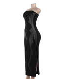 Sleeveless Beaded Plunging Neck Evening Dress Black