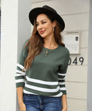 Relaxed Patchwork Striped Sweater With Round Neck Casual