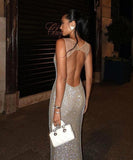Apricot Halter Neck Long Dress High Waisted Polyester