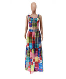 Vibrant Printed Sleeveless Long Dress Set in Red and Pink