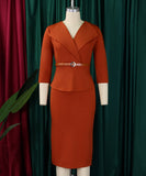 Collared High Waisted Pencil Skirt with Fitted Waist and Gathered Neckline