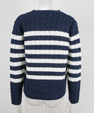 Classic Color Block Cable Knit Turtleneck Sweater Relaxed