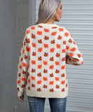 Classic Relaxed Womens Leafy Christmas Round Neck Sweater