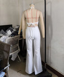 Women's High Neck Sleeveless One-Piece Pants in Apricot Black White