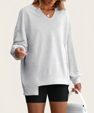 Striped V-Neck Loose Sports Shirt Hoodie For Women Relaxed Fit Moisture-Wicking Everyday