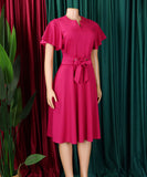 Plus Size Solid Color Lace Up Short Sleeve Dress for Women