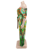 Elegant Diagonal Shoulder Ethnic Style Printed Jumpsuit Joy