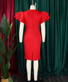 Round Neck Ruffled Sleeve Diamond Studded Halter Dress