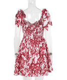 Sexy Printed Lace A Line Skirt Blue Red Polyester Fashion