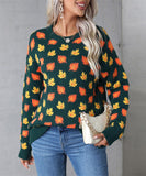 Classic Relaxed Womens Leafy Christmas Round Neck Sweater