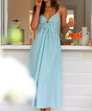 Women's V Neck Striped Bandeau Dress in Blue Cyan Pink Yellow