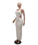 Sequined Beaded Strappy Evening Dress with Elegant Side Slit