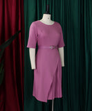 Fashionable High-Waisted Pleated Dress With Five-Quarter Sleeves