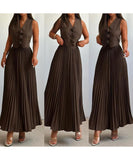 Sleeveless Tank Top Two Piece Set With Pleated Sleeves Women