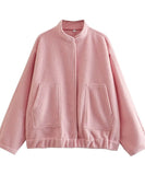 Relaxed Stand Up Collar Button Down Casual Everyday Jacket