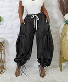 Loose Straight Leg Jeans With Drawstring Tie And Bow Detail