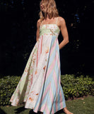 Floral Maxi Dress for Women in Green and Pink Sleeveless Style