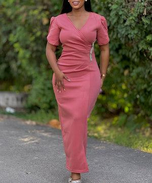 Elegant Diamond Embossed Long Dress for Banquet Events